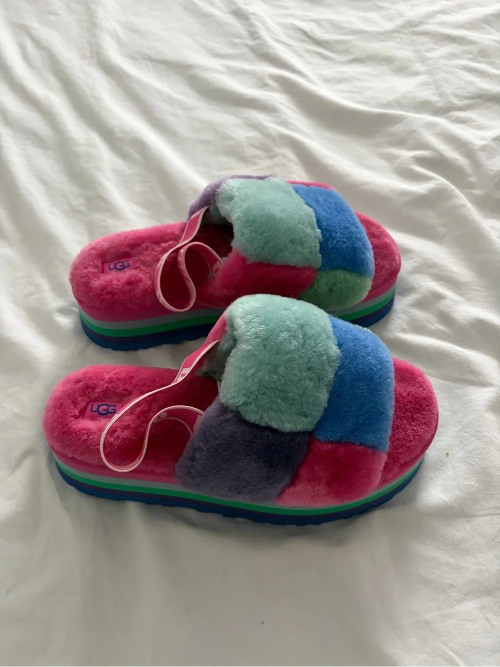 UGG Women’s Multicolor Disco Checkered Platform Slide Size 11 NEW